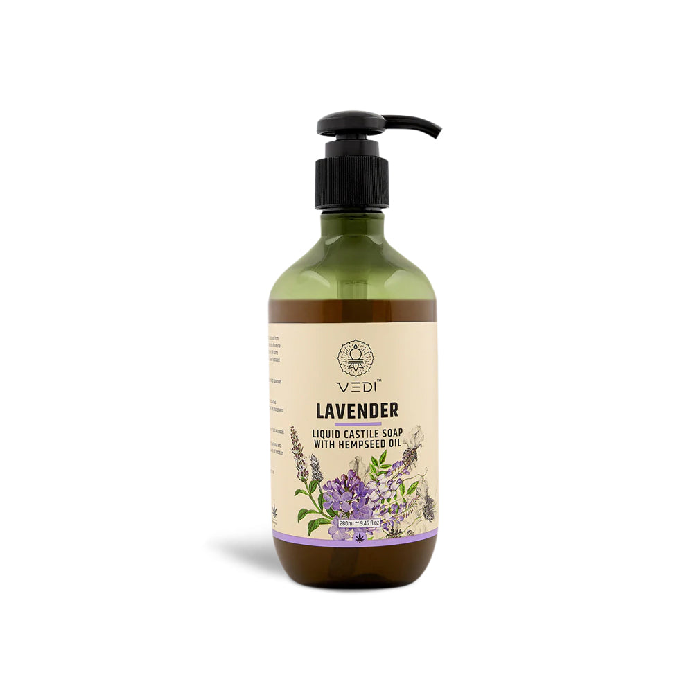 Lavender Liquid Castile Soap with Hempseed Oil - Organic and natural, soothes skin with lavender fragrance.