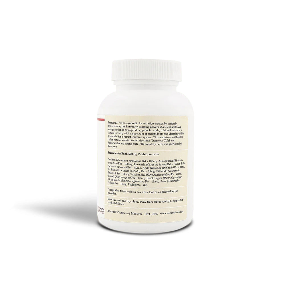 Purchase IMMUSYNC Herbal Immunity Support Supplement, augments immunity with natural herbs like Amla, Haritaki, and Neem, boosts vitality.