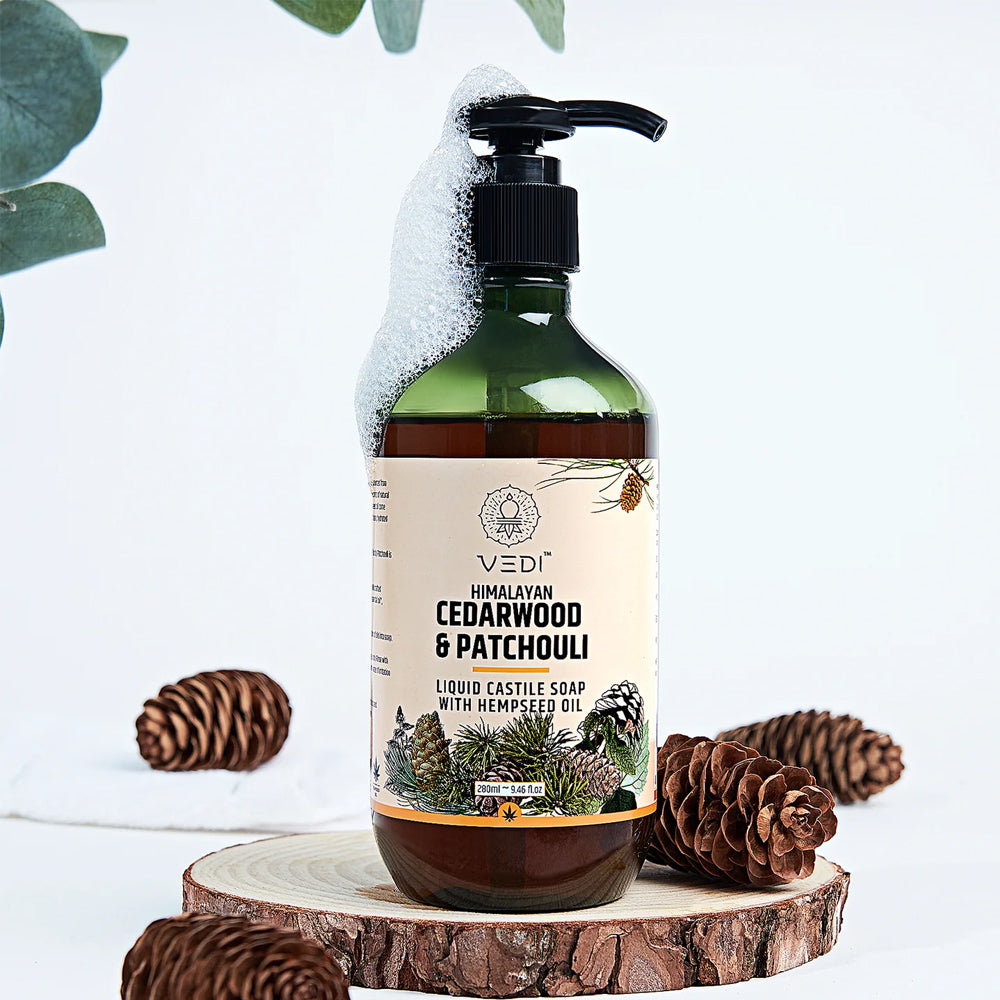Hempseed Oil Cedarwood & Patchouli Liquid Castile Soap - Vegan skincare, moisturizing and soothing.