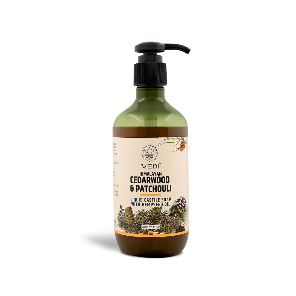 Himalayan Cedarwood & Patchouli Liquid Castile Soap - Organic and natural, with hempseed oil