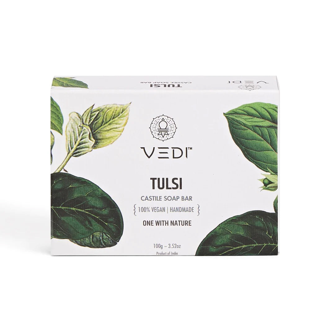 Organic Tulsi Castile Soap Bar with Hempseed Oil - Nourishes skin, reduces acne, and promotes skin health.