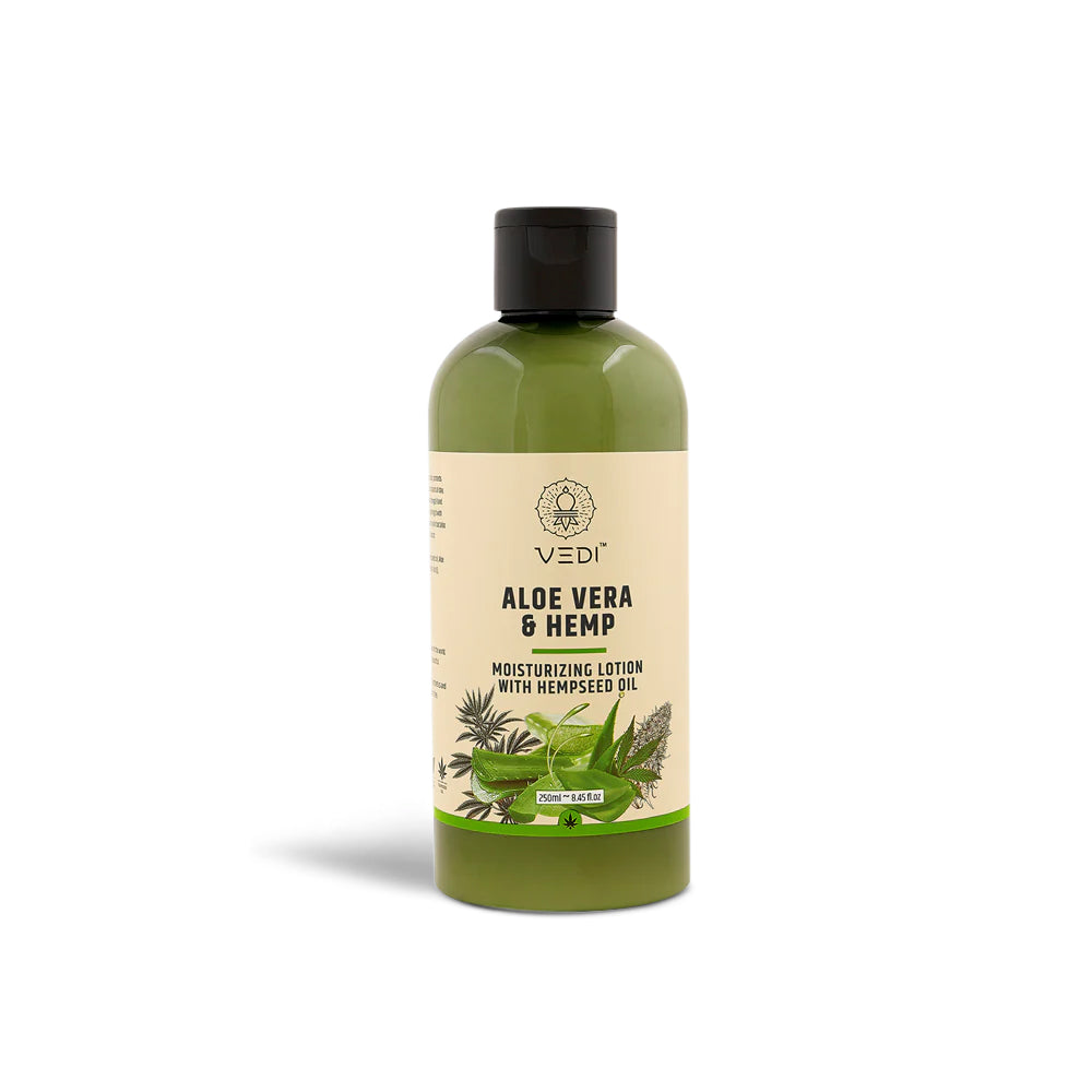 Organic Aloe Vera Hemp Lotion - Vitamin E enriched for nourishing and protecting skin naturally, 100% pure herbal ingredients.