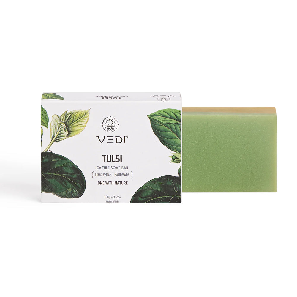 Tulsi Soap Bar - Organic and vegan, cleanses skin with Tulsi's antibacterial properties.