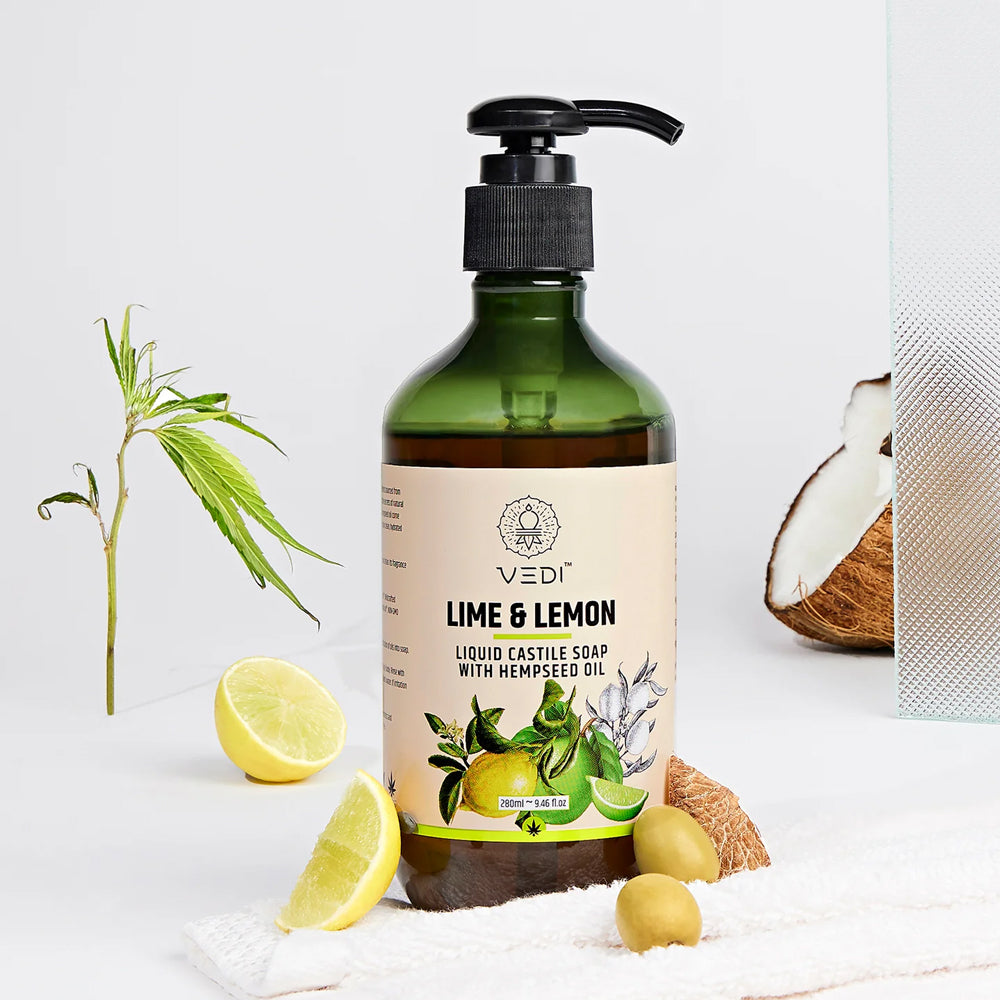 Vedi Lime & Lemon Liquid Castile Soap with Hempseed Oil - Invigorating and Clarifying Body Wash